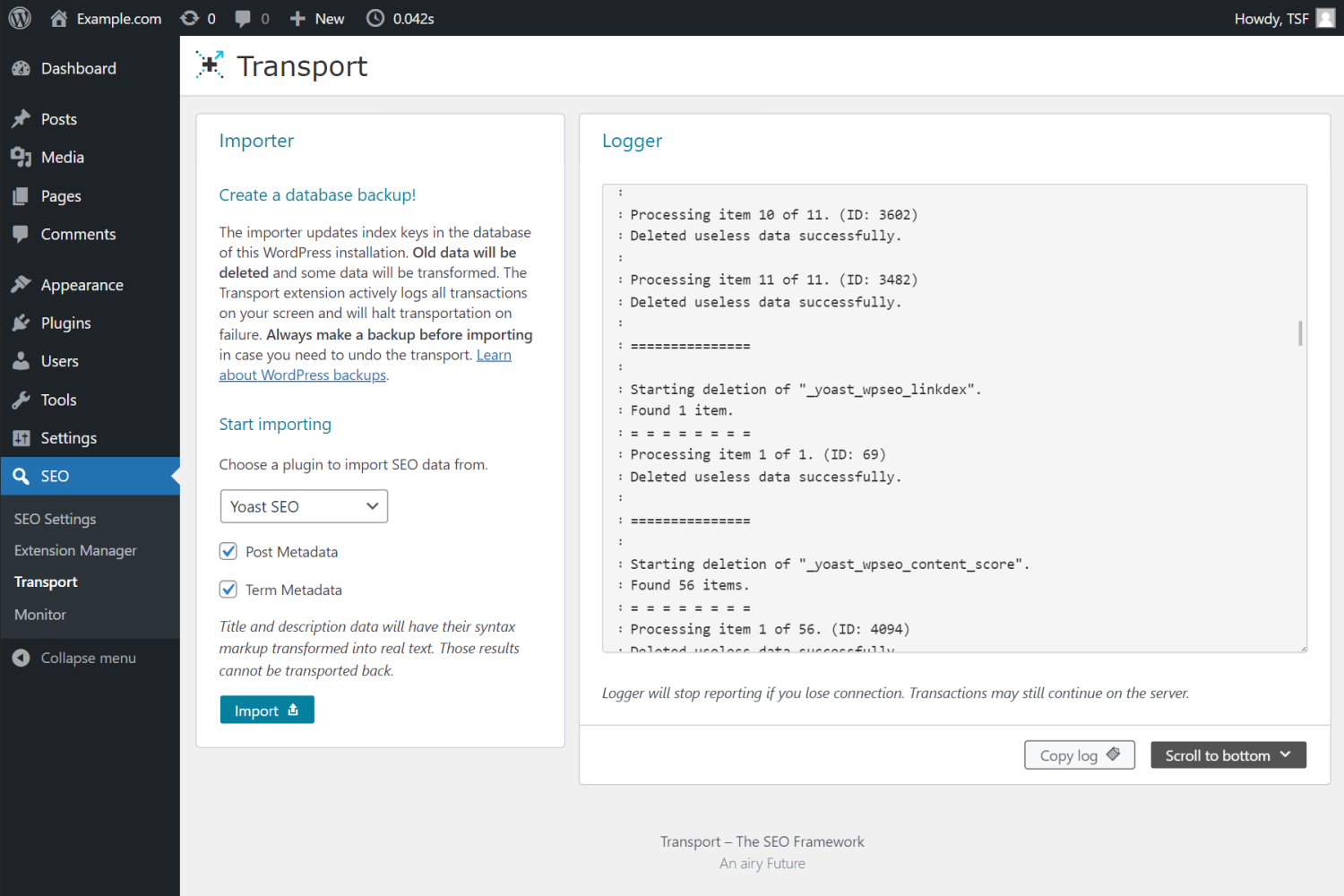 Implementation Data Import Transport Transport: Migrate plugin data - Extension • The SEO Framework